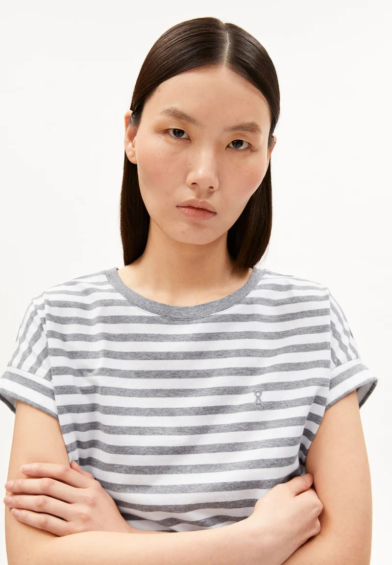 IDAARA GESTREIFTES T-SHIRT | white-silver melange