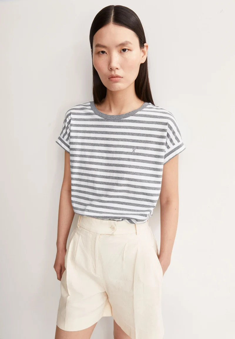 IDAARA GESTREIFTES T-SHIRT | white-silver melange