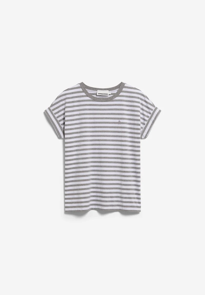 IDAARA GESTREIFTES T-SHIRT | white-silver melange