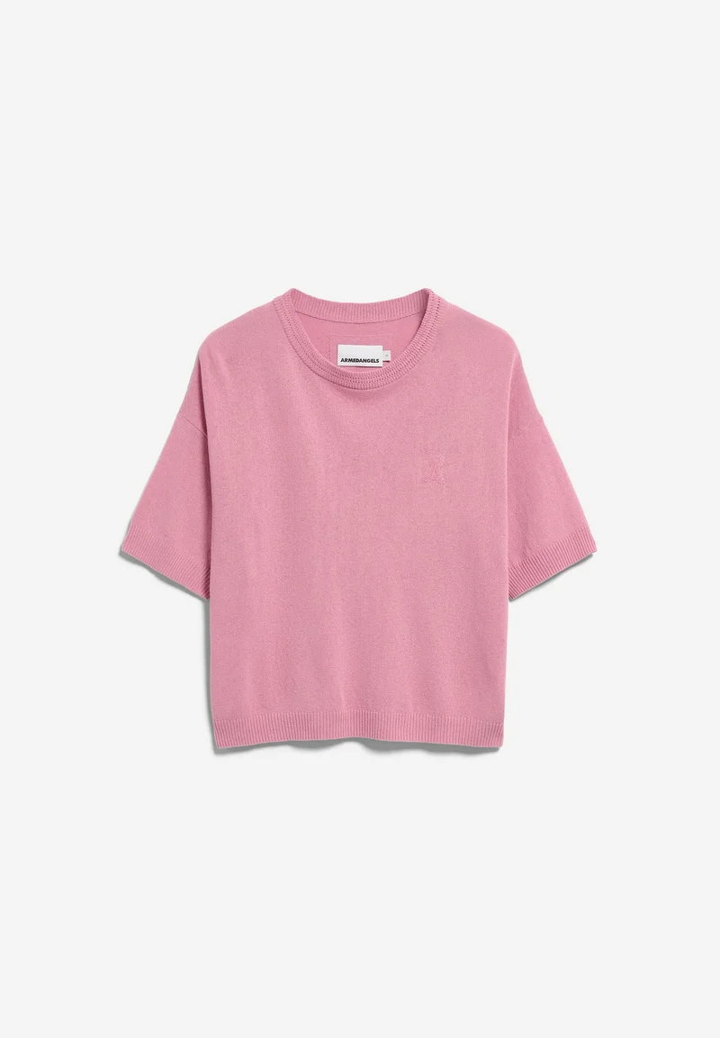 KURZÄRMLIGES LEINEN-MIX STRICKSHIRT | washed berry