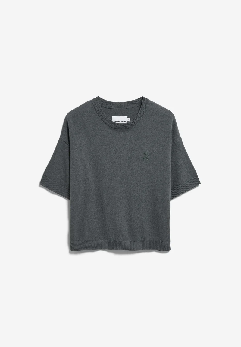 KURZÄRMLIGES LEINEN-MIX STRICKSHIRT | space steel
