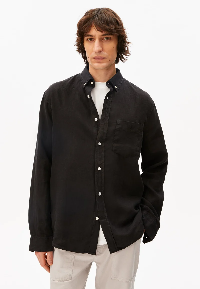LEINEN-LANGARMHEMD | black
