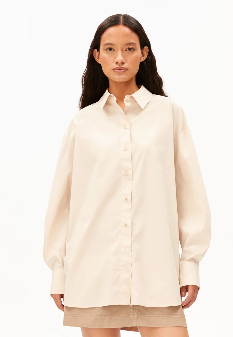 BARREL SLEEVE POPLIN BLOUSE