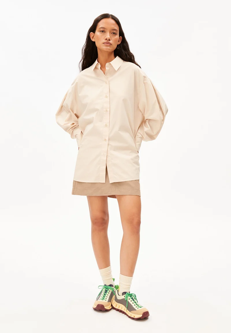 POPLINBLUSE BARREL-ÄRMEL | pale peach