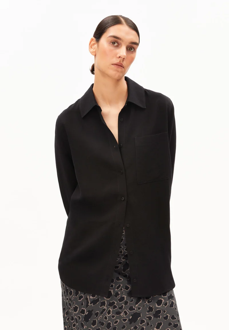 LEINEN-MIX BLUSE | black