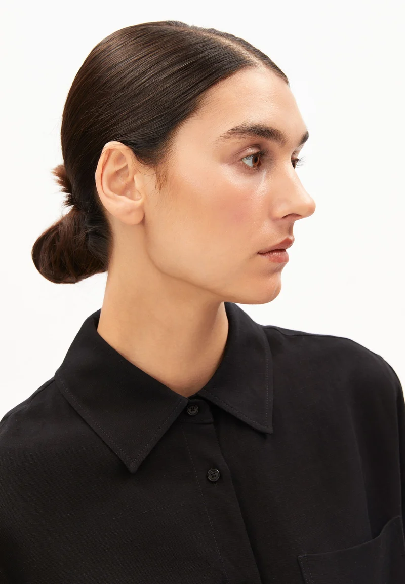 LEINEN-MIX BLUSE | black