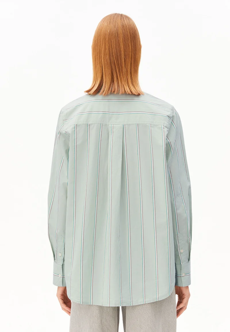 GESTREIFTE WEITE POPLIN BLUSE | foam-pool green