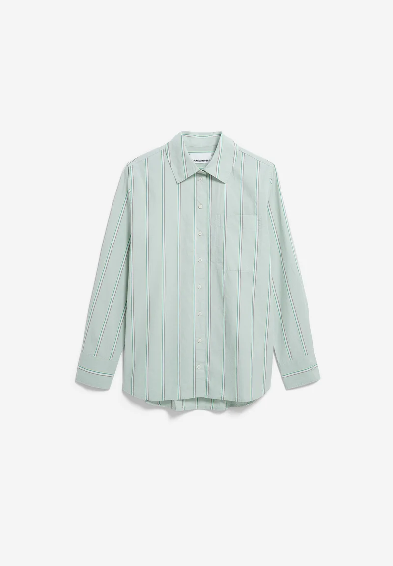 GESTREIFTE WEITE POPLIN BLUSE | foam-pool green