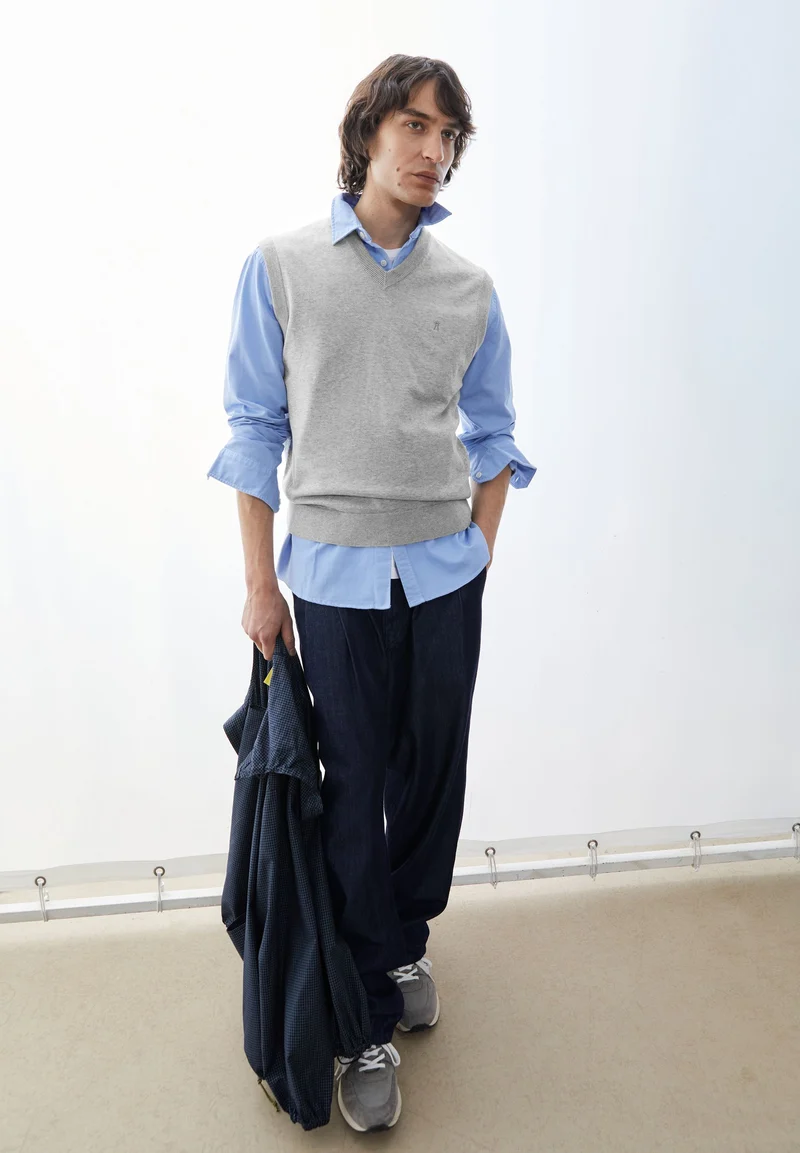 V-NECK PULLUNDER | silver melange