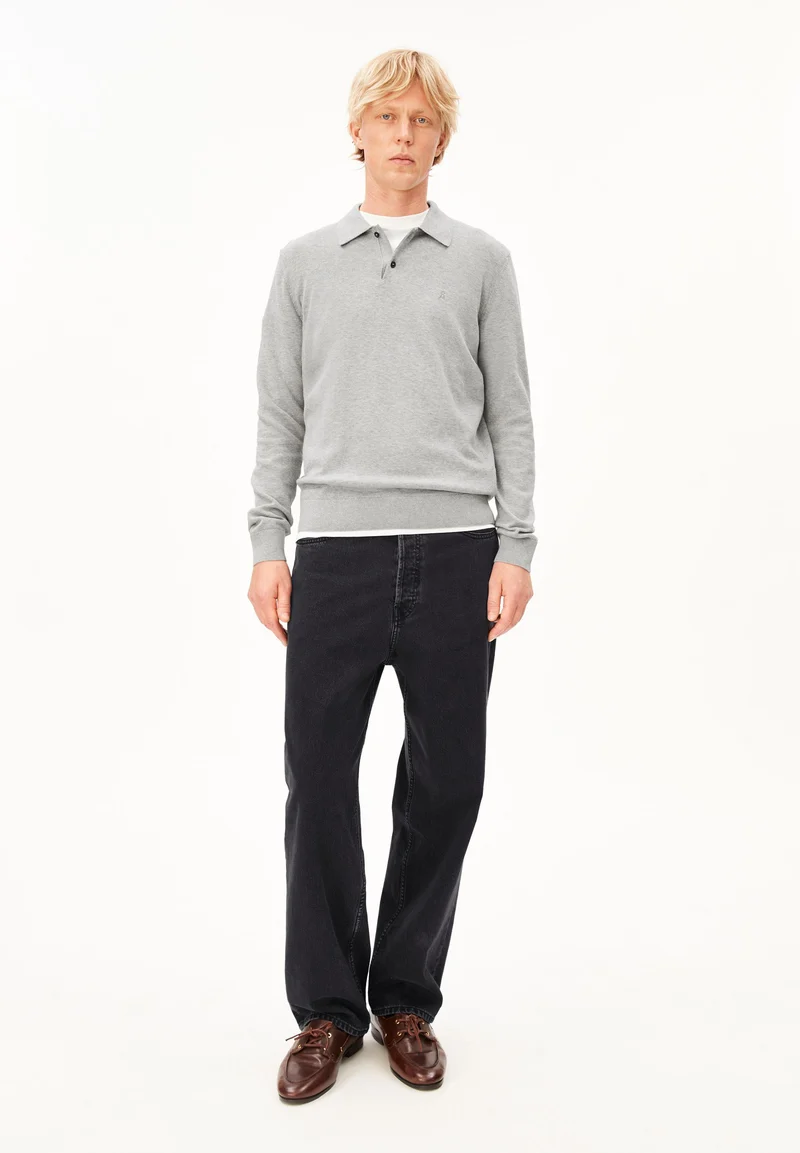 STRICK-POLOLANGARMSHIRT | silver melange