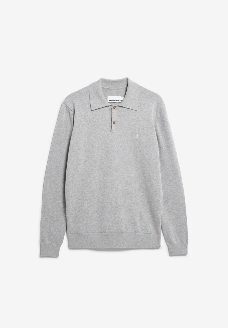 STRICK-POLOLANGARMSHIRT | silver melange