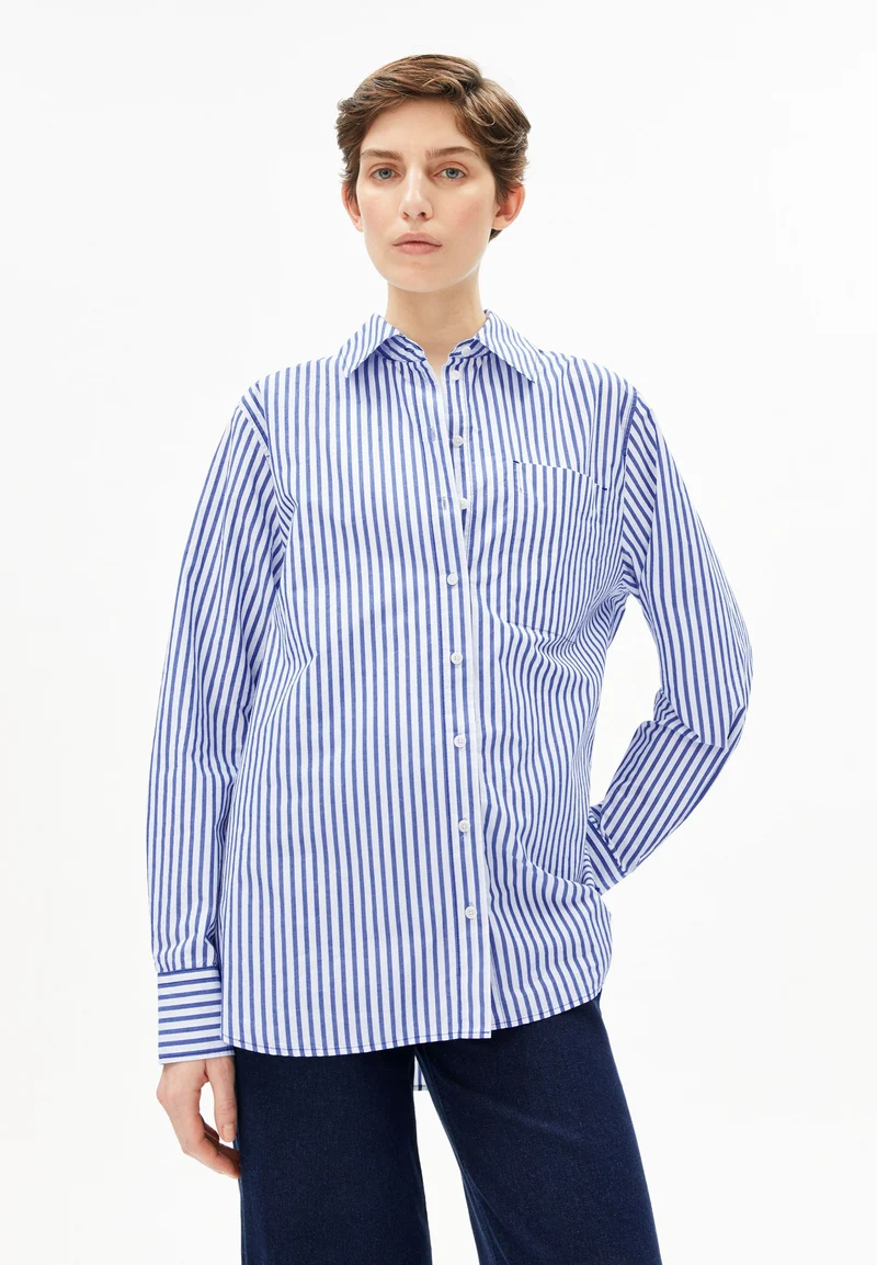 GESTREIFTE WEITE POPLIN BLUSE | white-dynamo blue