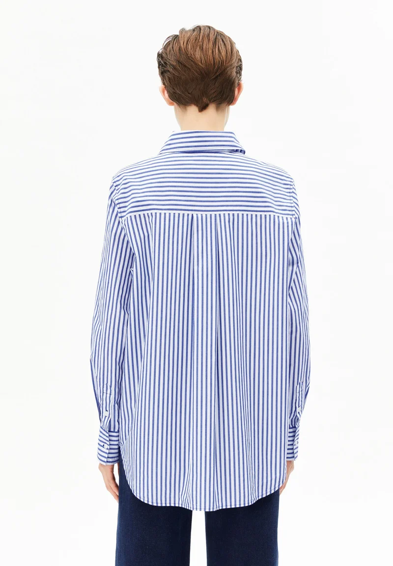 GESTREIFTE WEITE POPLIN BLUSE | white-dynamo blue