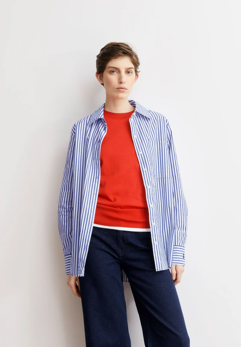 GESTREIFTE WEITE POPLIN BLUSE | white-dynamo blue