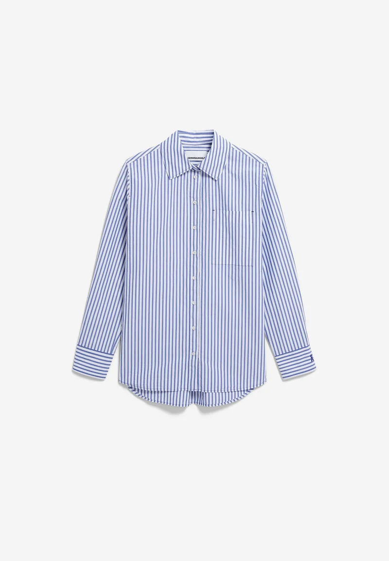 GESTREIFTE WEITE POPLIN BLUSE | white-dynamo blue