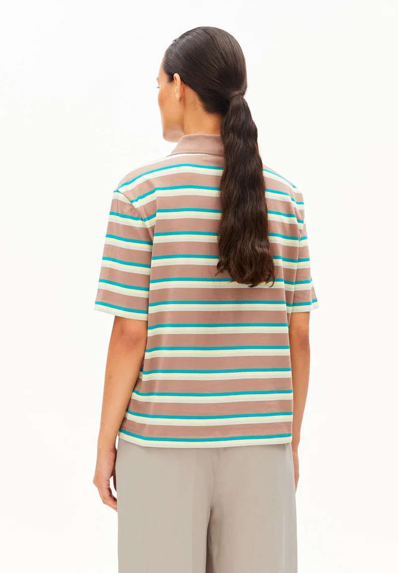 GESTREIFTES POLOSHIRT | walnut cream-pool green-lime juice