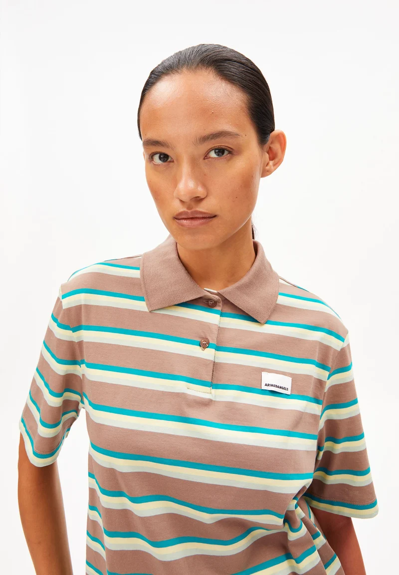 GESTREIFTES POLOSHIRT | walnut cream-pool green-lime juice