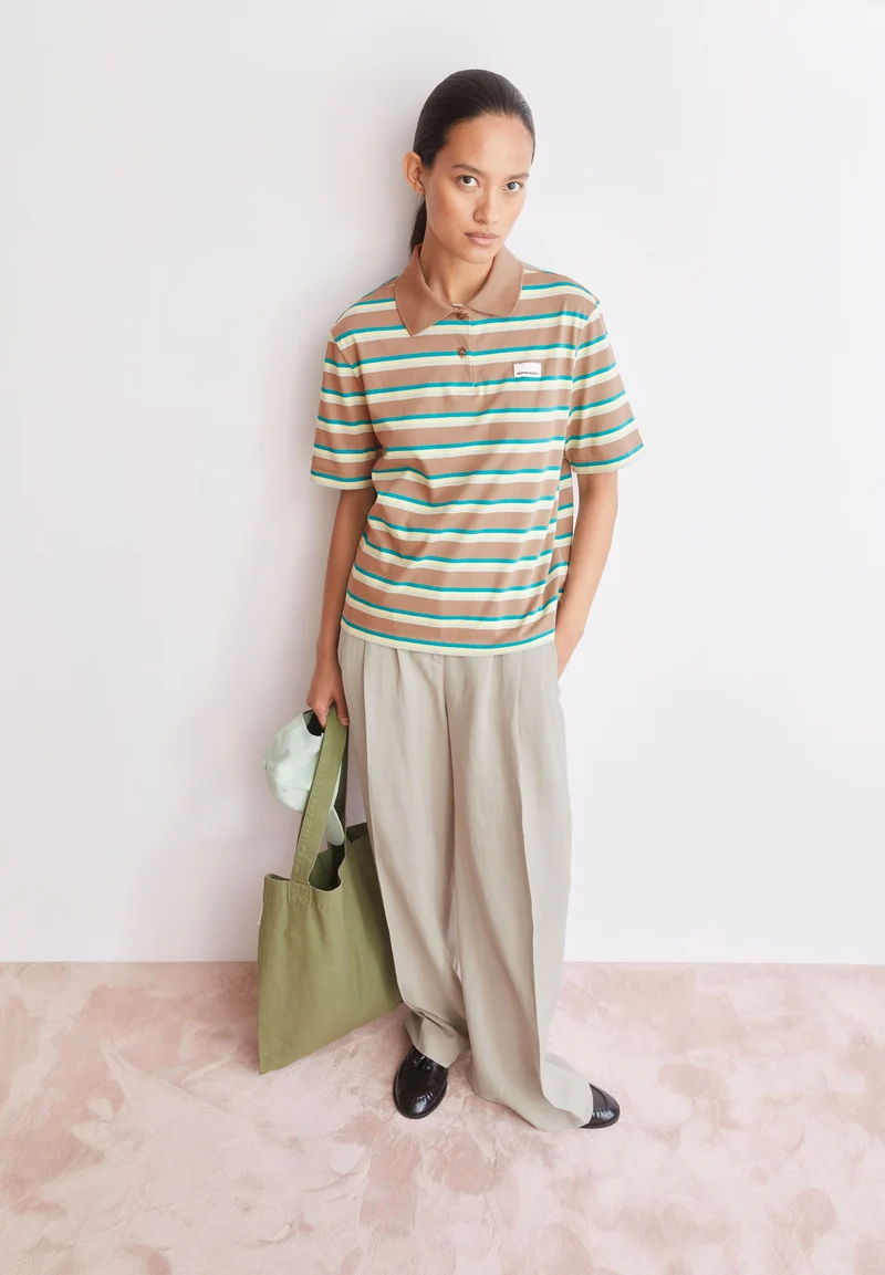 GESTREIFTES POLOSHIRT | walnut cream-pool green-lime juice