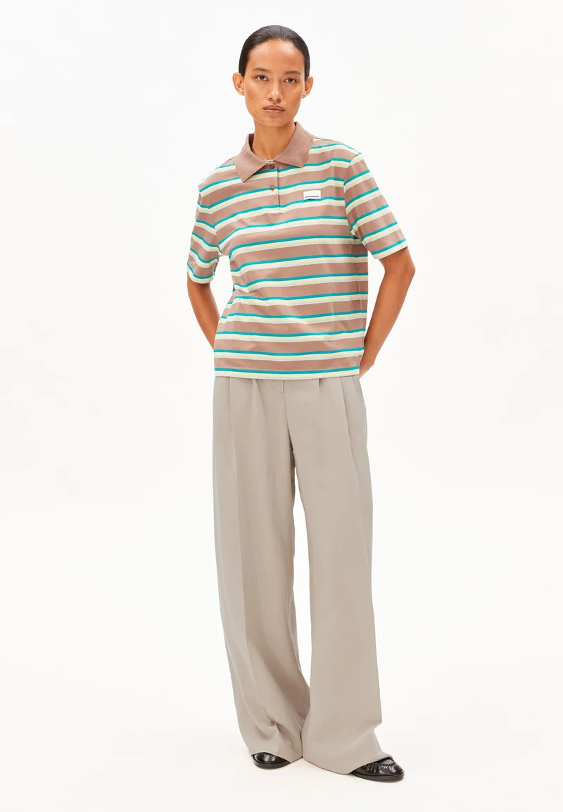 GESTREIFTES POLOSHIRT | walnut cream-pool green-lime juice