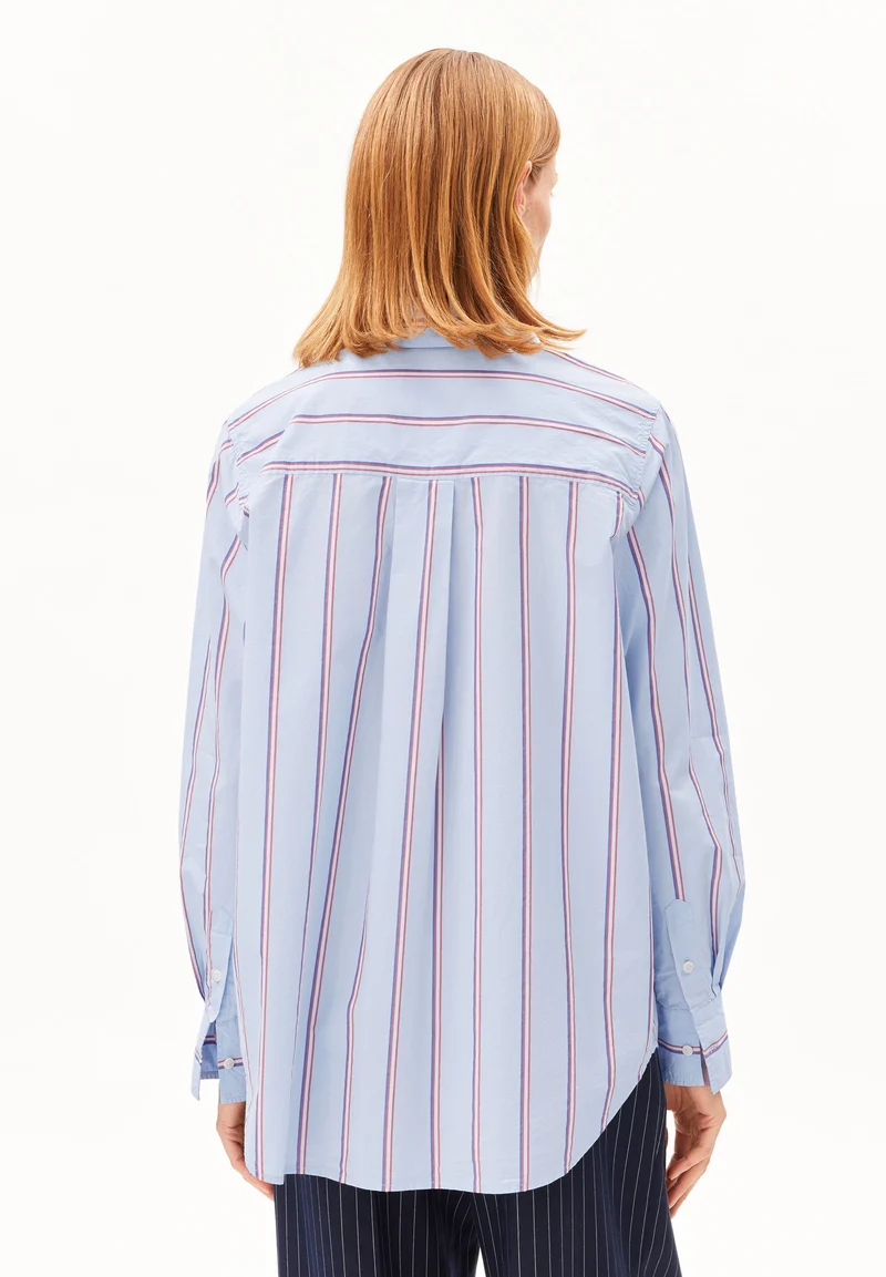 GESTREIFTE WEITE POPLIN BLUSE | morning sky-mars red