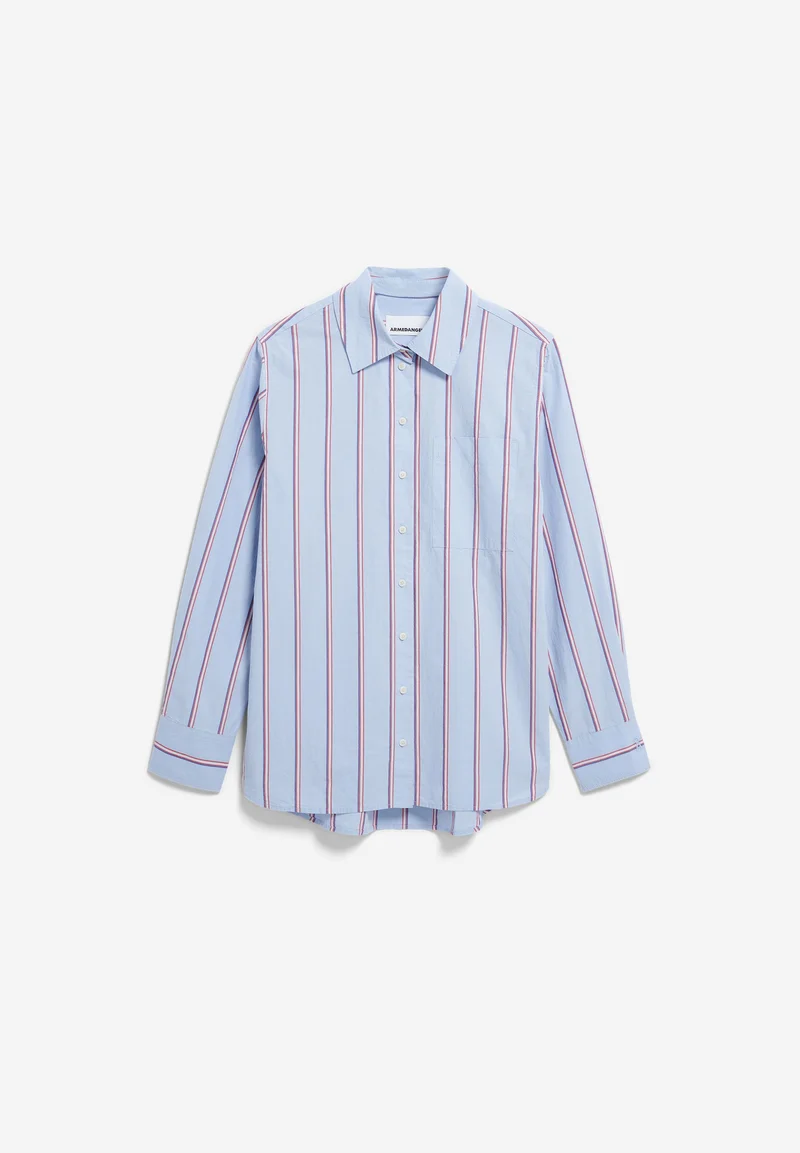 GESTREIFTE WEITE POPLIN BLUSE | morning sky-mars red