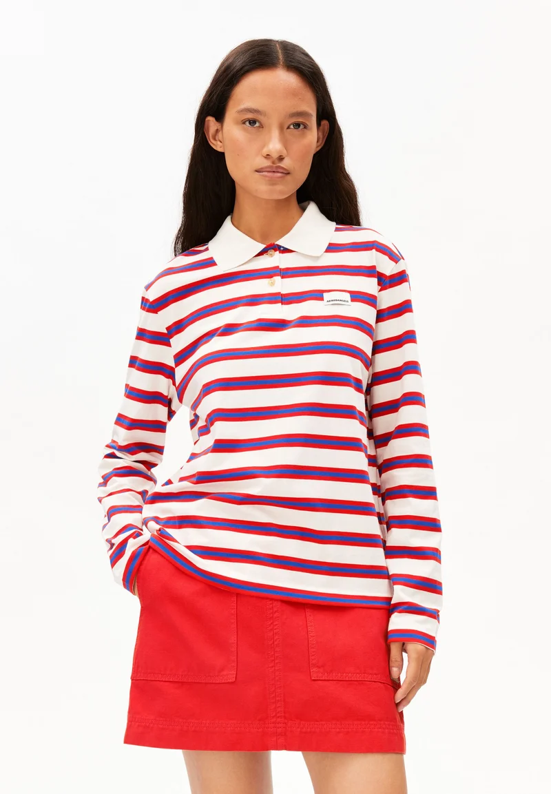 GESTREIFTES POLOLANGARMSHIRT | light oatmilk-mars red-dynamo blue