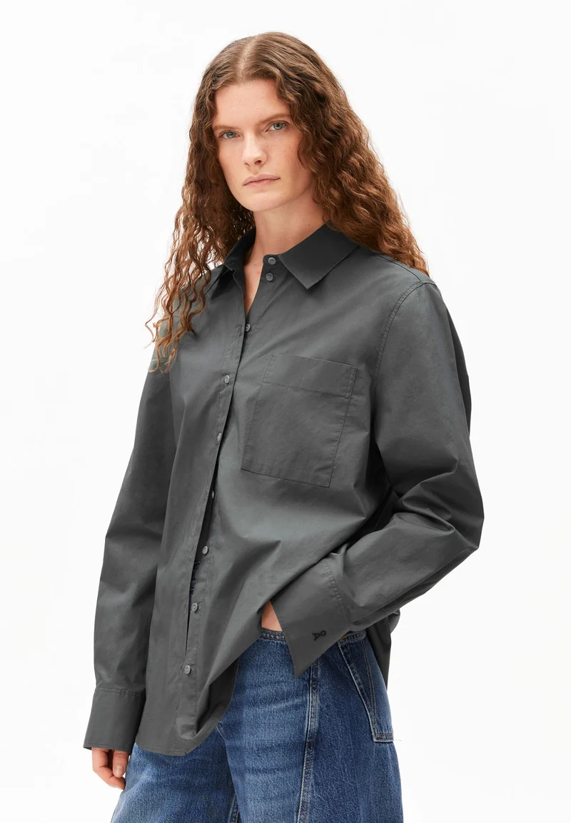 WEITE POPLIN BLUSE | space steel