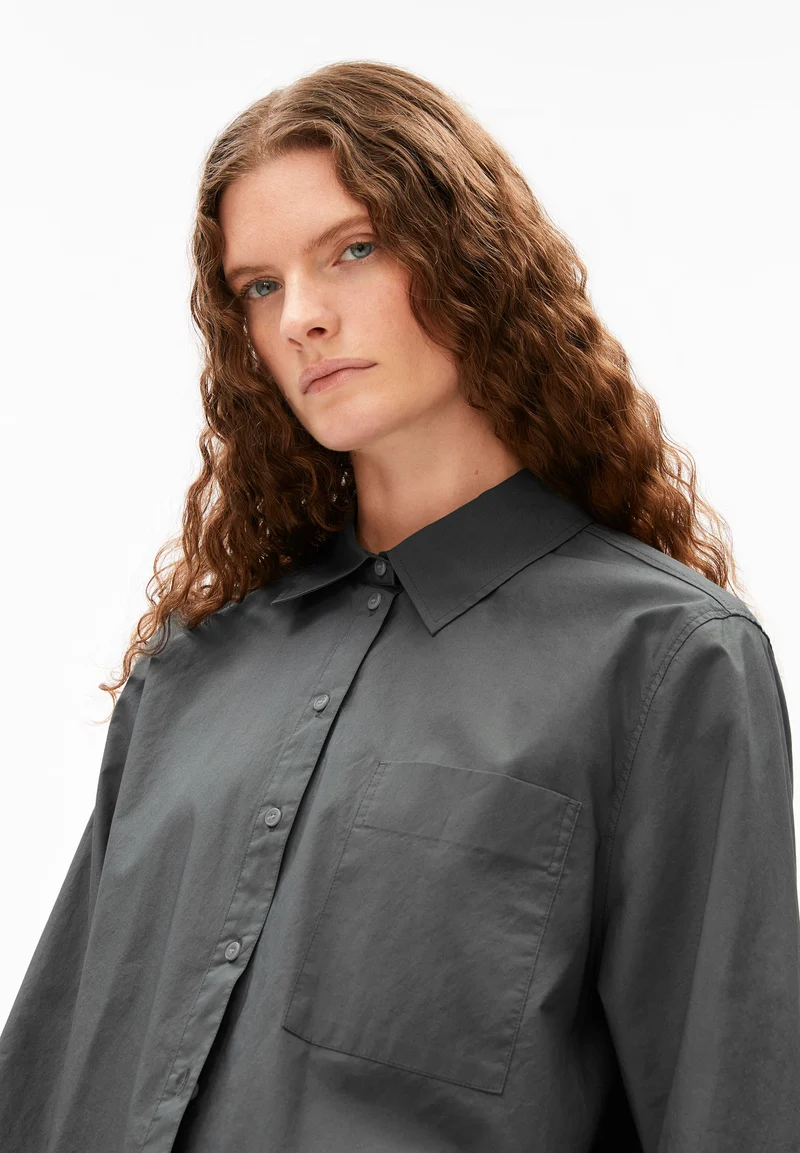 WEITE POPLIN BLUSE | space steel