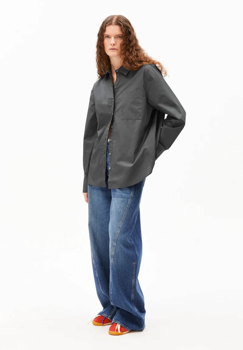 WEITE POPLIN BLUSE | space steel