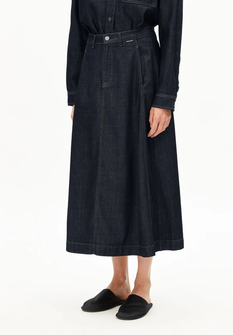 PANELLED JEANS-MIDI-ROCK | rinse