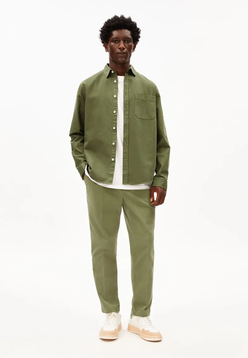 GMT DYE LEINENLANGARMHEMD | fatigue green