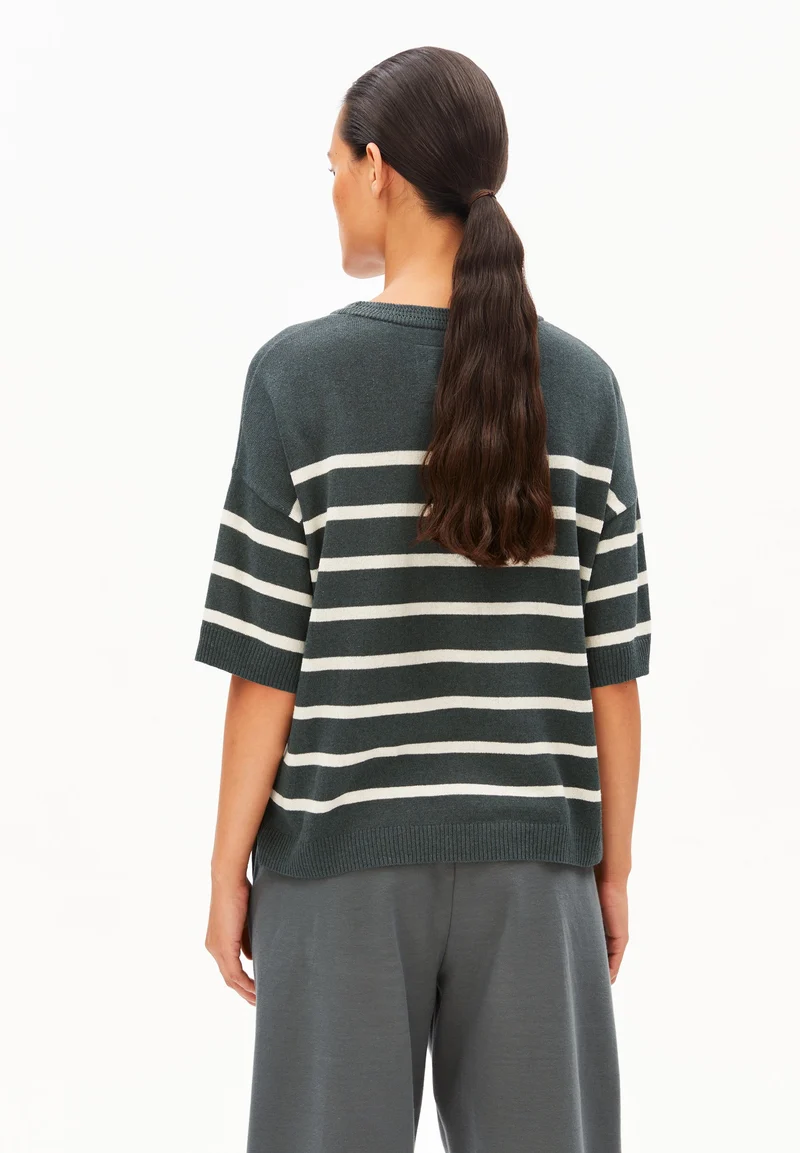 GESTREIFTER LEINEN-MIX PULLOVER | space steel-undyed
