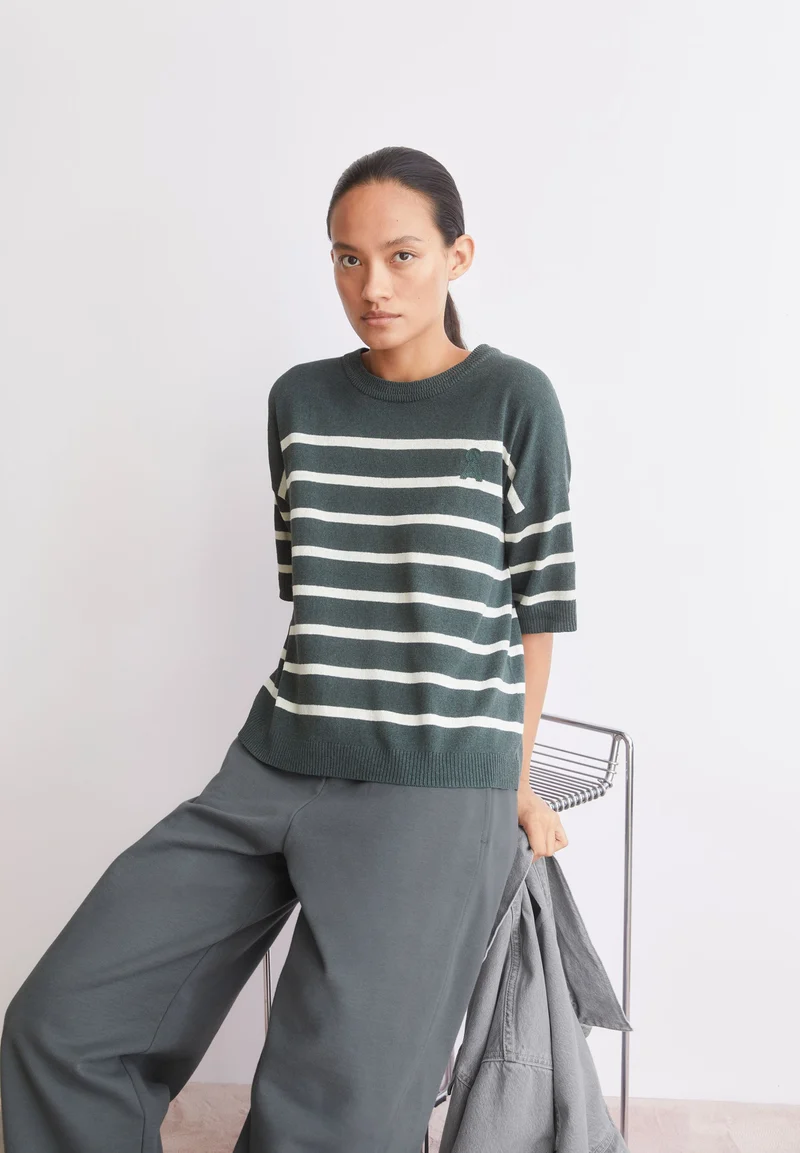 GESTREIFTER LEINEN-MIX PULLOVER | space steel-undyed