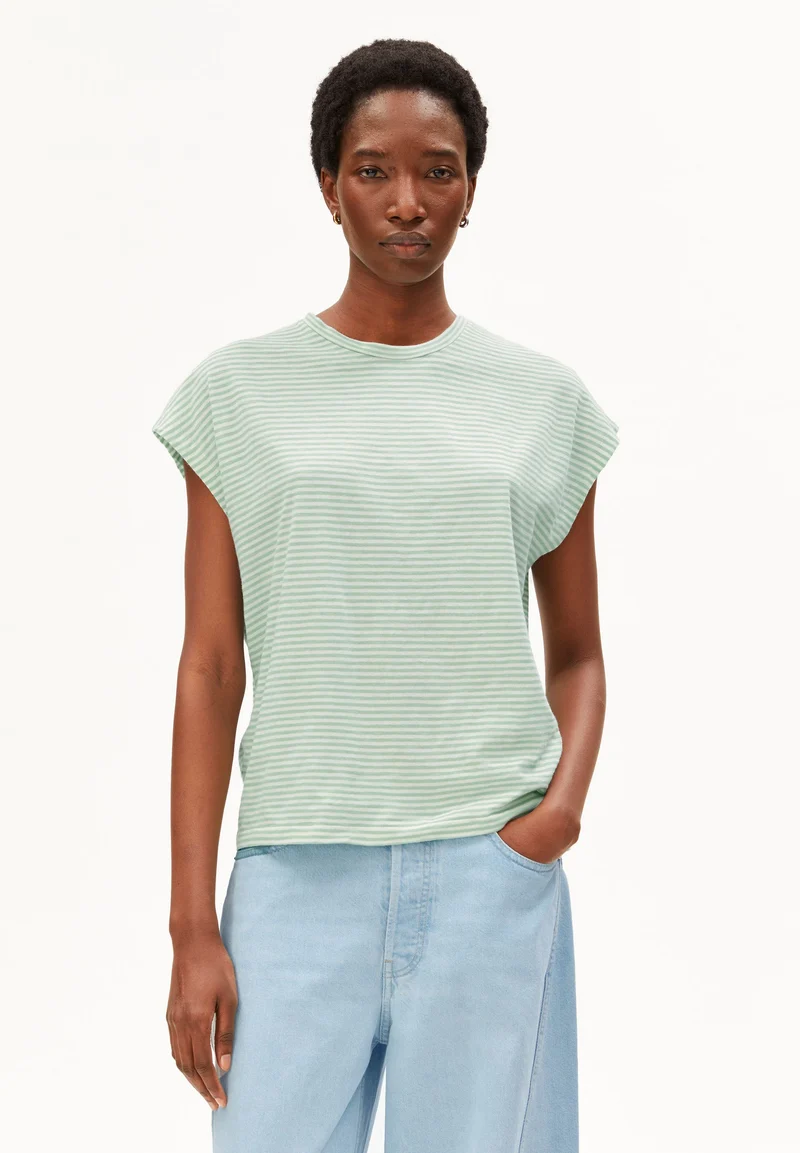 SLUB JERSEY GESTREIFTES T-SHIRT | oatmilk-foam