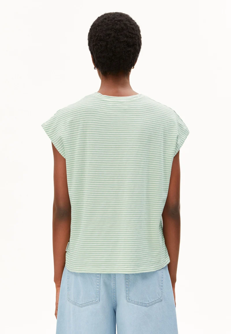 SLUB JERSEY GESTREIFTES T-SHIRT | oatmilk-foam