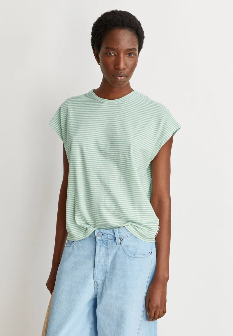 SLUB JERSEY GESTREIFTES T-SHIRT | oatmilk-foam