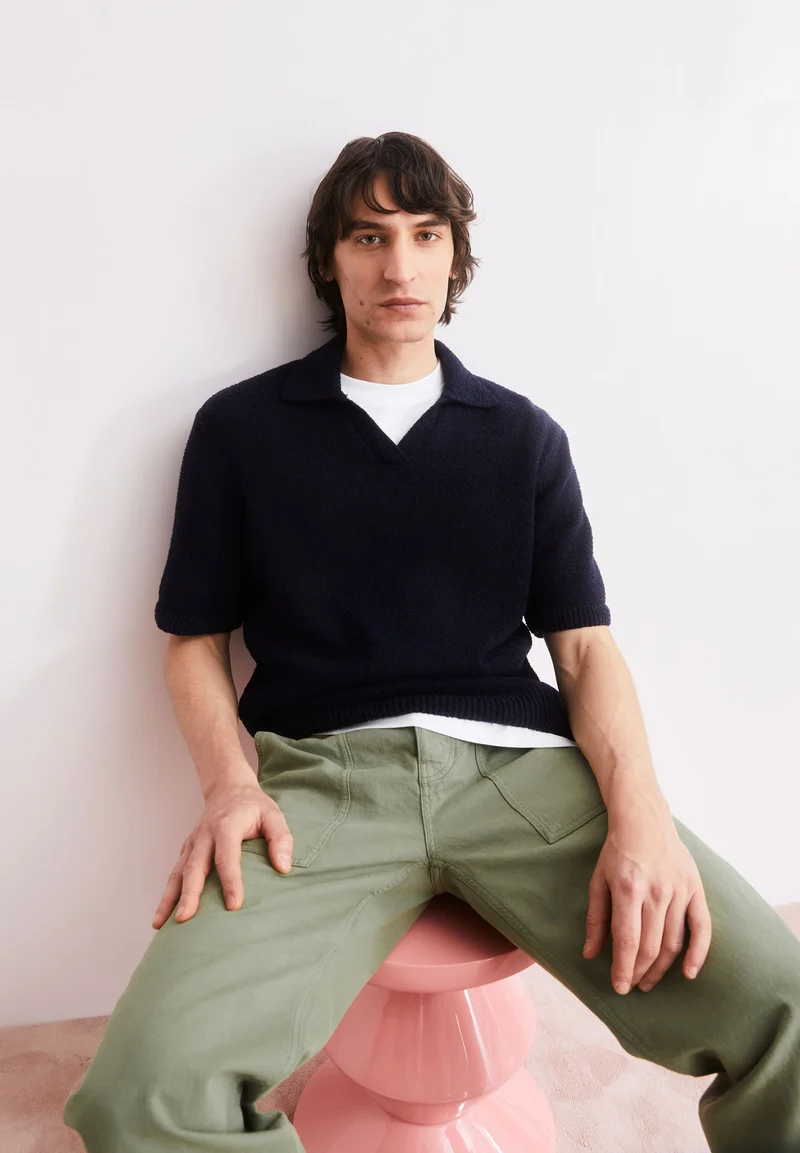 BOUCLE STRICKPOLOSHIRT | night sky