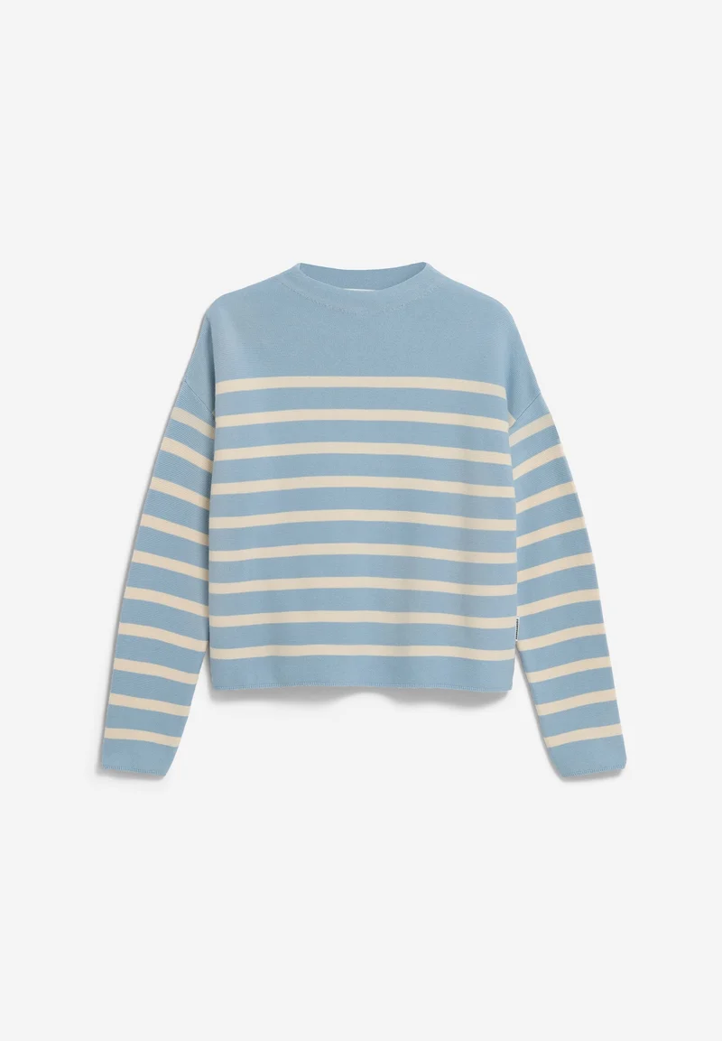 MERINAA GESTREIFTER STRICKPULLOVER | blue glow-oatmilk