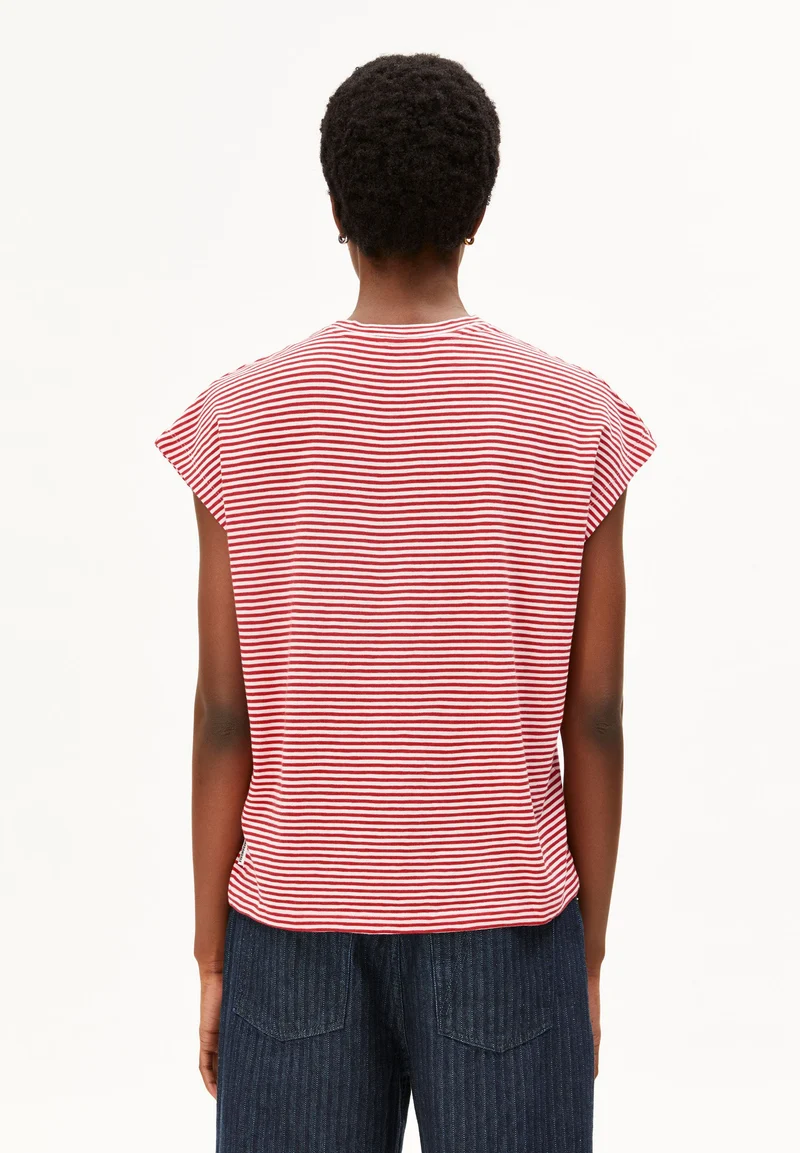 SLUB JERSEY GESTREIFTES T-SHIRT | pink mist-mars red