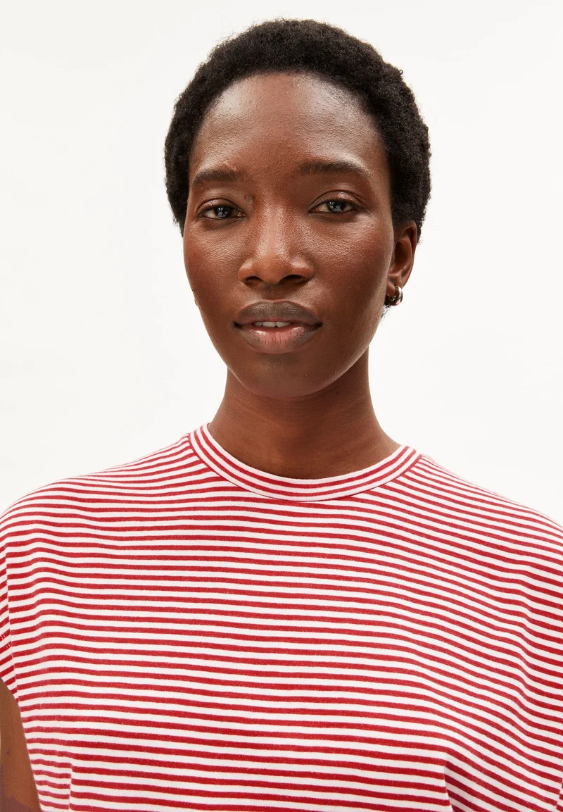 SLUB JERSEY GESTREIFTES T-SHIRT | pink mist-mars red