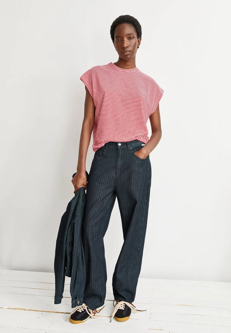 SLUB JERSEY GESTREIFTES T-SHIRT | pink mist-mars red