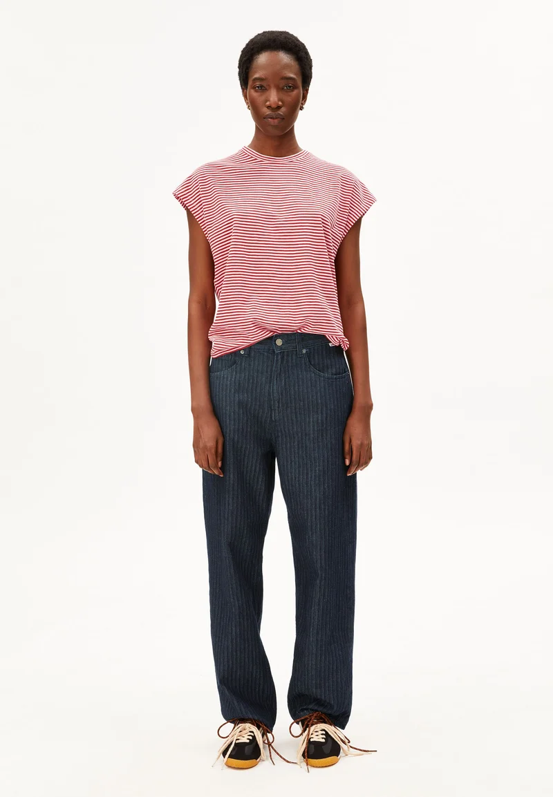 SLUB JERSEY GESTREIFTES T-SHIRT | pink mist-mars red