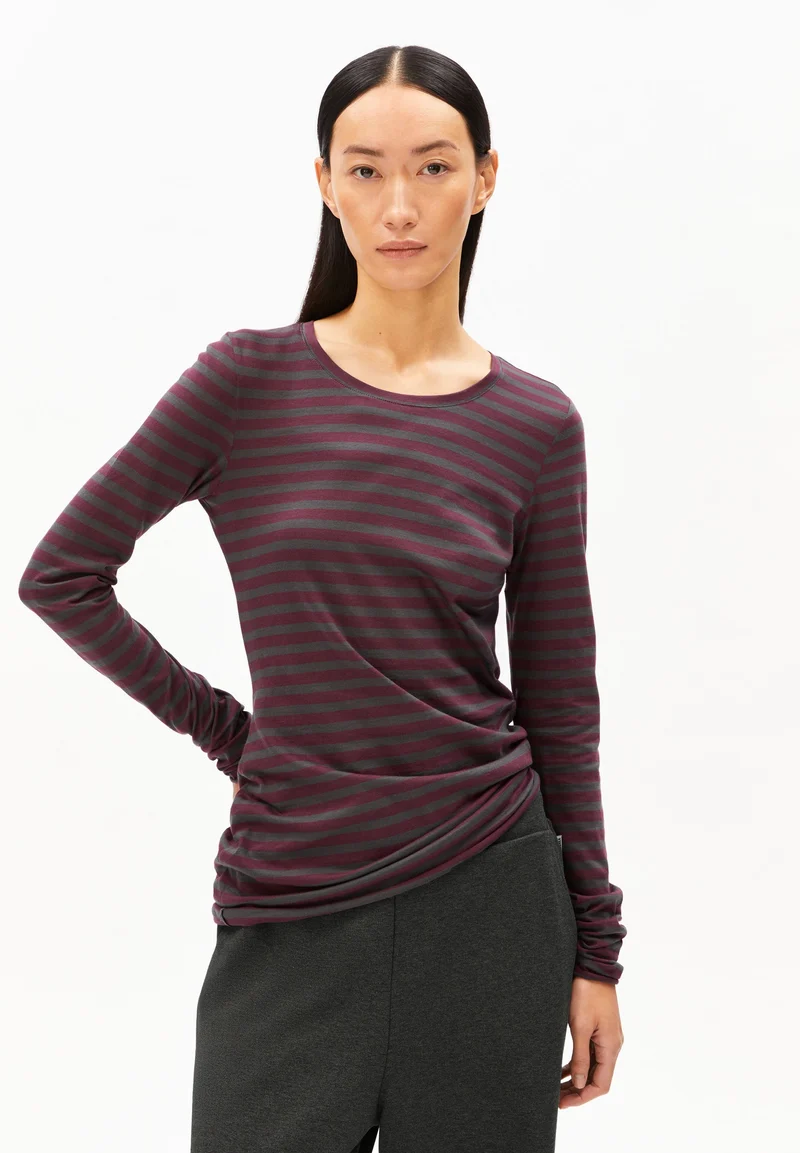 EINIAARA GESTREIFTES LANGARMSHIRT | dark cranberry-dark steel