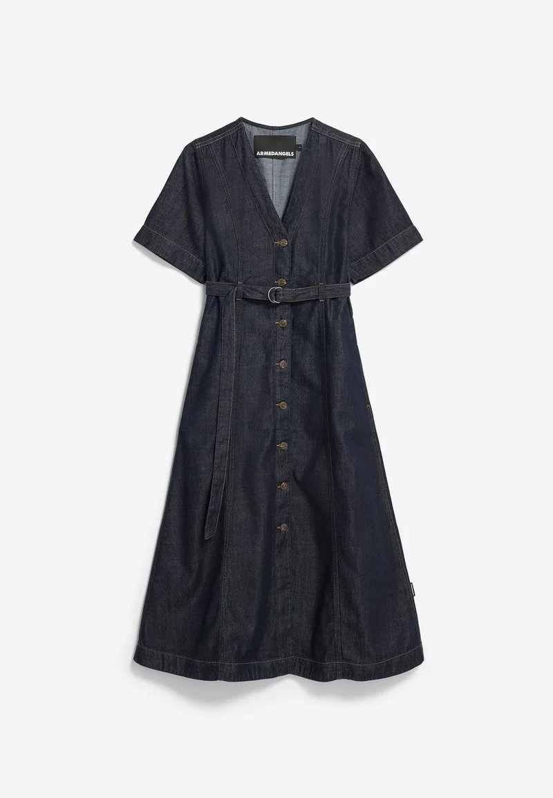 JEANS-MIDI-KLEID MIT GÜRTEL | rinse