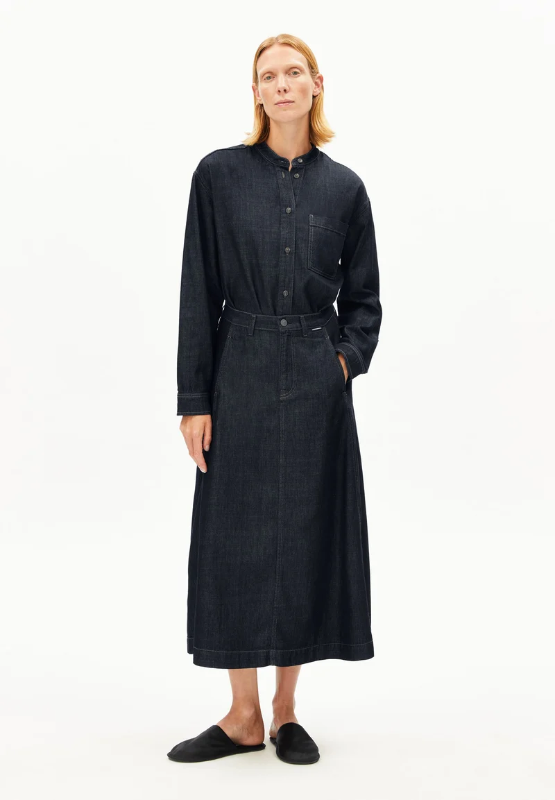 PANELLED JEANS-MIDI-ROCK | rinse