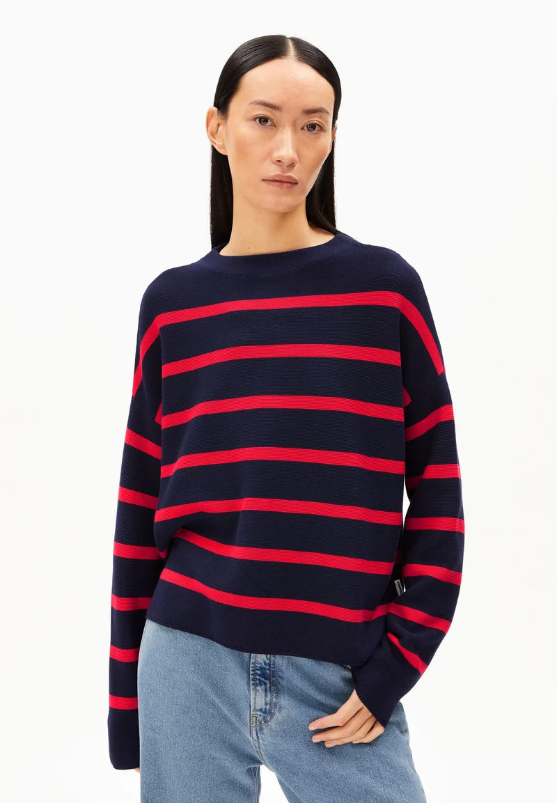 MERINAA STRIPES STRICKPULLOVER | tinted navy-candy apple