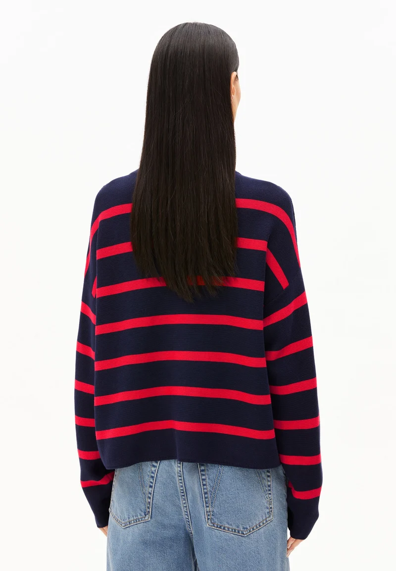 MERINAA STRIPES STRICKPULLOVER | tinted navy-candy apple