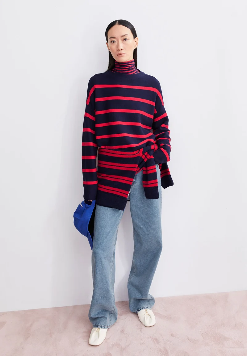 MERINAA STRIPES STRICKPULLOVER | tinted navy-candy apple