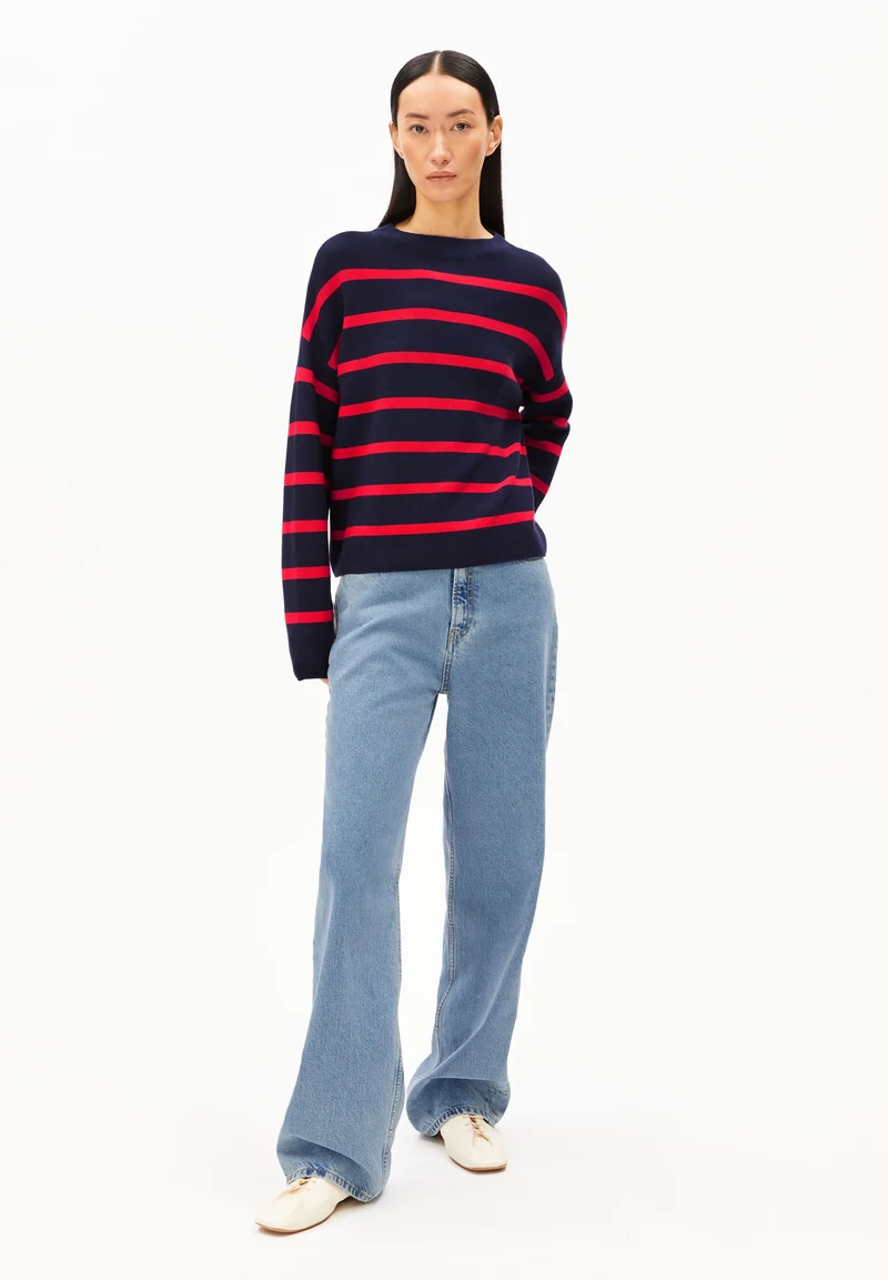 MERINAA STRIPES STRICKPULLOVER | tinted navy-candy apple