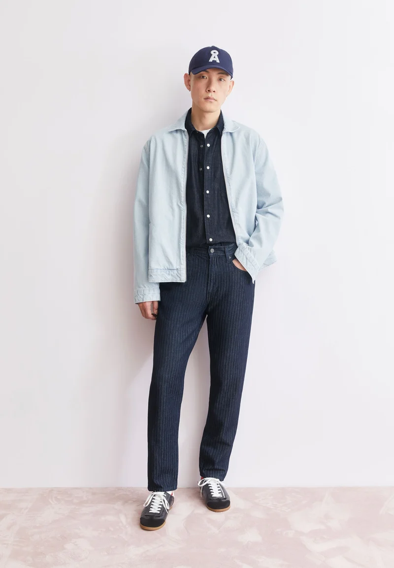 HERRINGBONE TAPERED JEANS | rinse